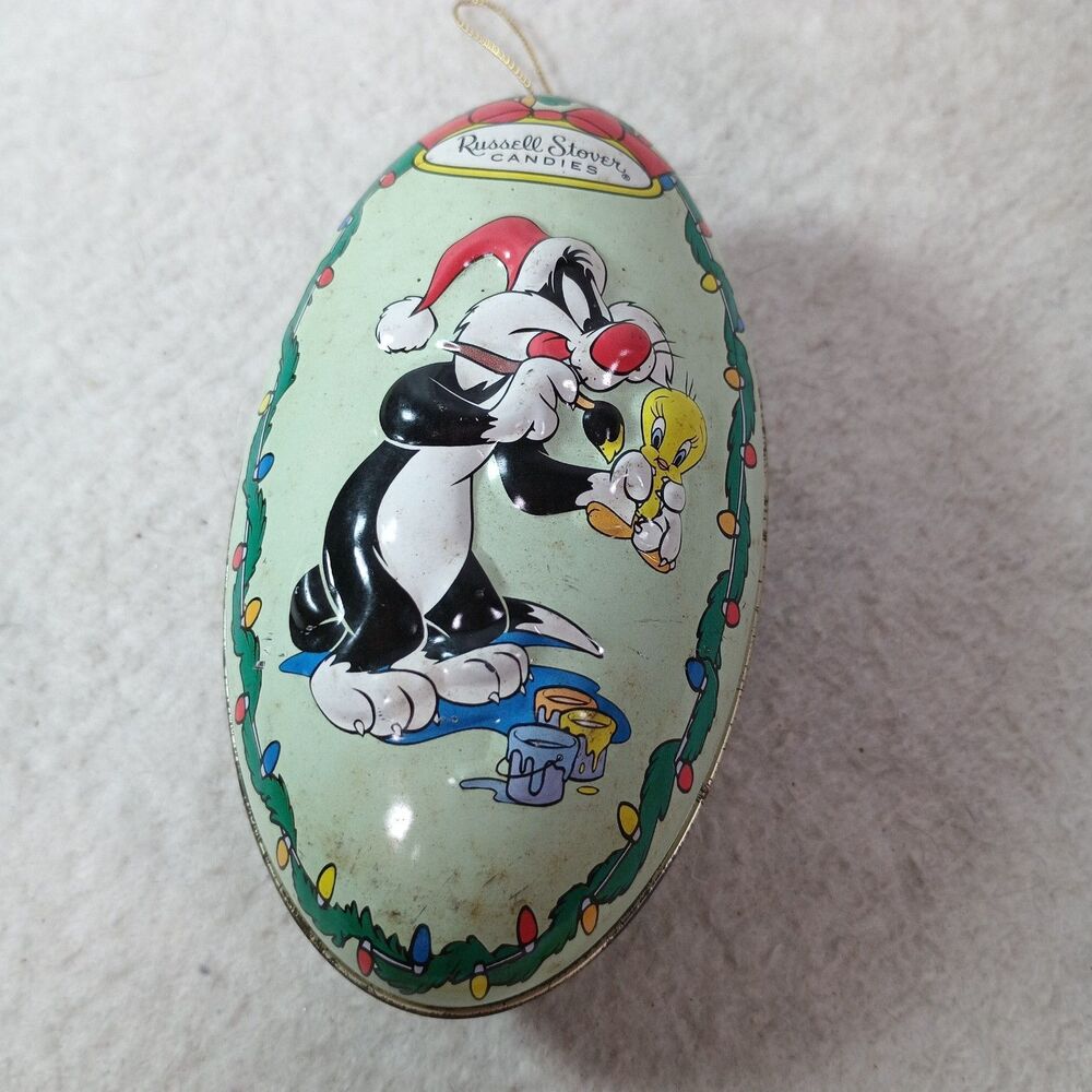 1997 Russell Stover Looney Tunes Sylvester Tweety Christmas Tin Ornament
